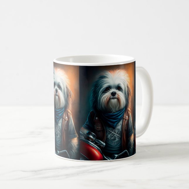 Mug Chien Havanais en vélo peinture numérique (Devant droit)