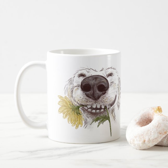 Mug ​ chien heureux ​ avec un chrysanthème jaune dans  (Avec donut)