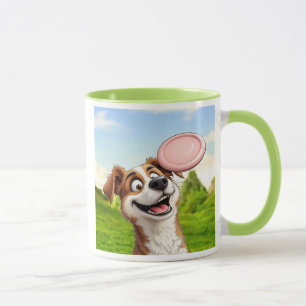 Mug Chien heureux jouant au frisbee.
