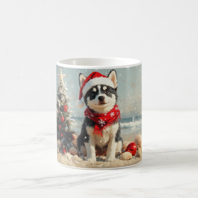 Mug Chien Husky Sibérien Noël Plage Vintage (Centre)