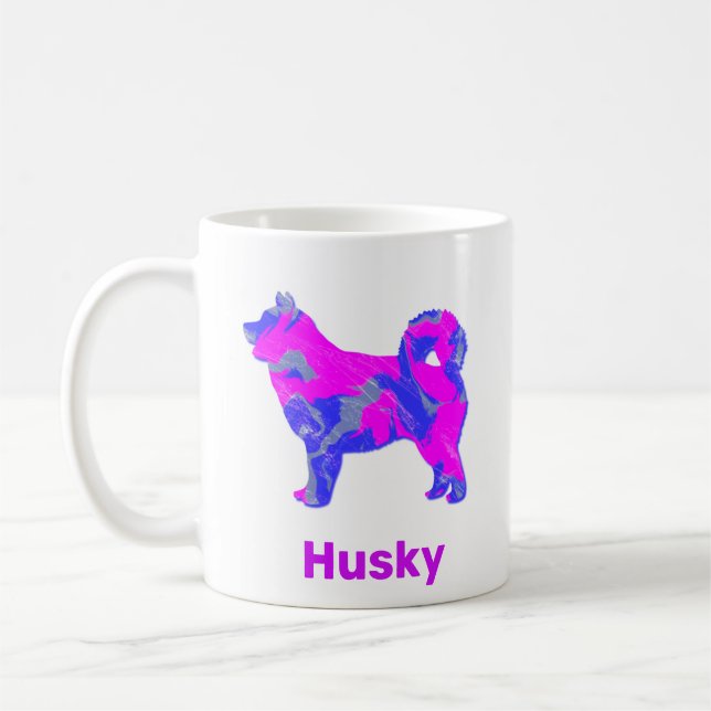 Mug Chien Husky Sibérien Rose, Bleu & Blanc (Gauche)