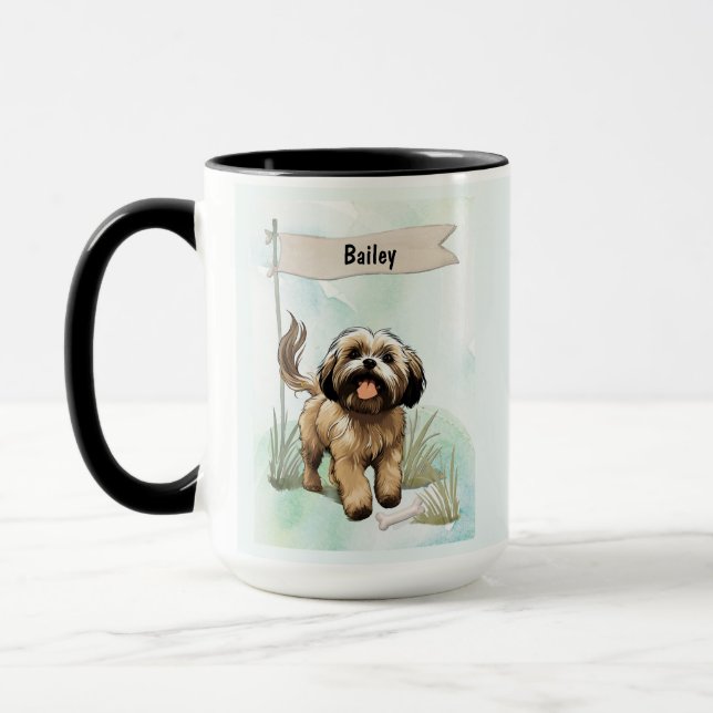 Mug Chien Lhasa Apso Aquarelle Personnalisé (Gauche)