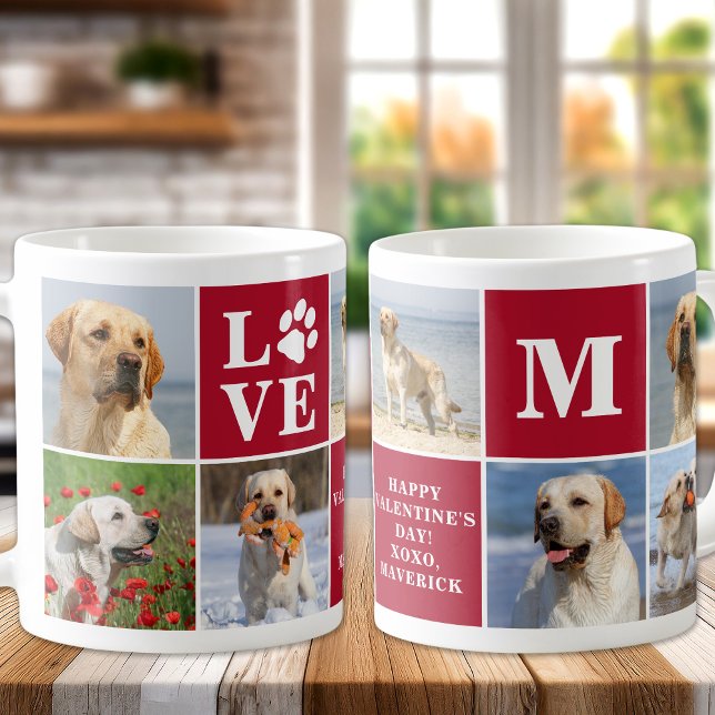 Mug Chien LOVE Photo Collage Custom 7 Saint-Valentin (Créateur téléchargé)