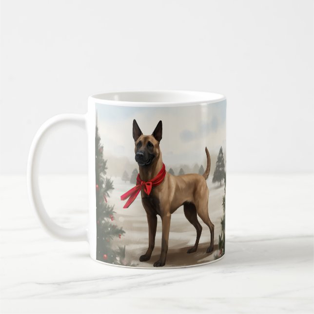Mug Chien Malinois Belge dans la neige de Noël (Gauche)
