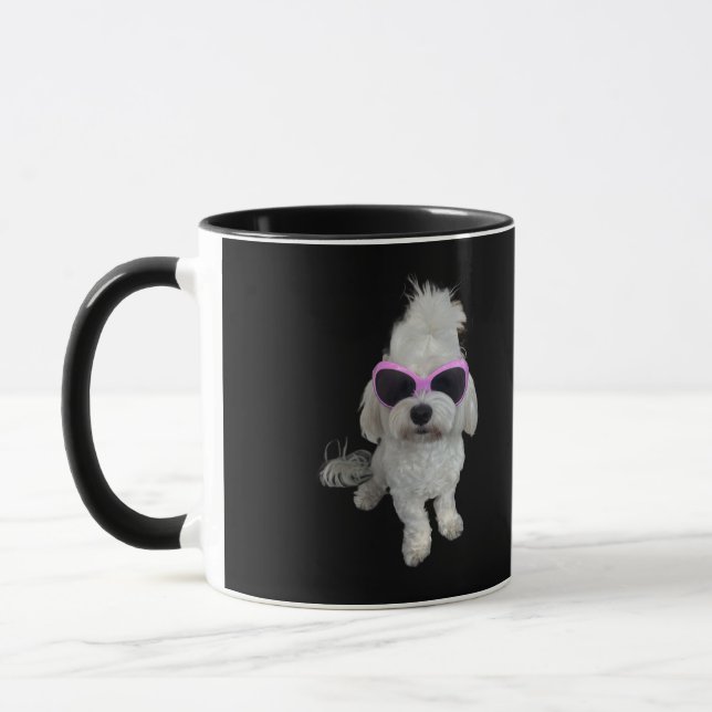 Mug Chien Maltais à la Mode avec des Lunettes Roses -  (Gauche)