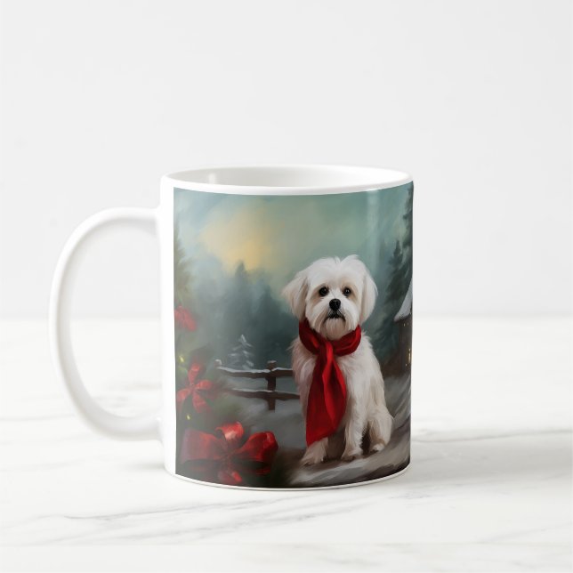 Mug Chien maltais dans la neige de Noël  (Gauche)