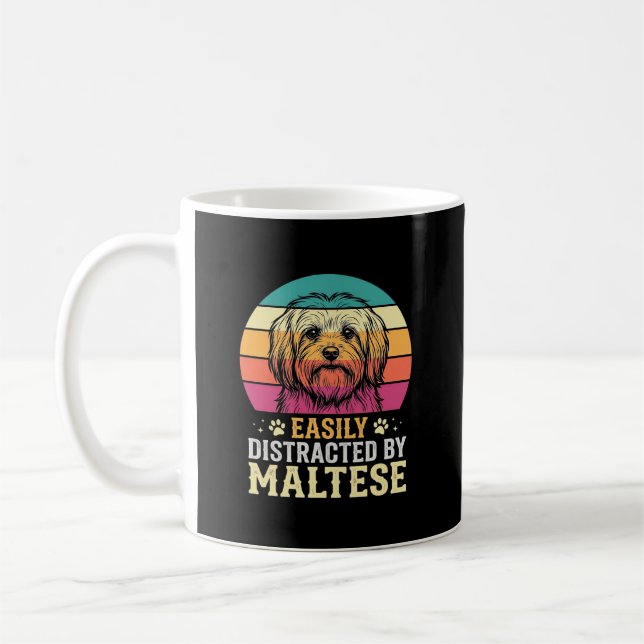 Mug Chien maltais rétro coucher de soleil distrait (Gauche)