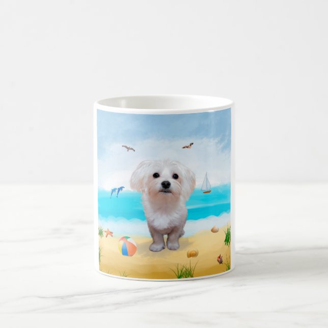 Mug Chien maltais sur la plage (Centre)