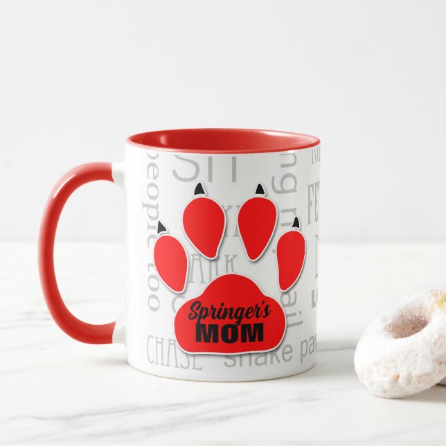 Mug Chien Maman Empreinte de patte rouge avec le nom d (Avec donut)