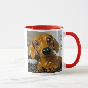 Mug chien marron 3D à la maison, regard expressif.