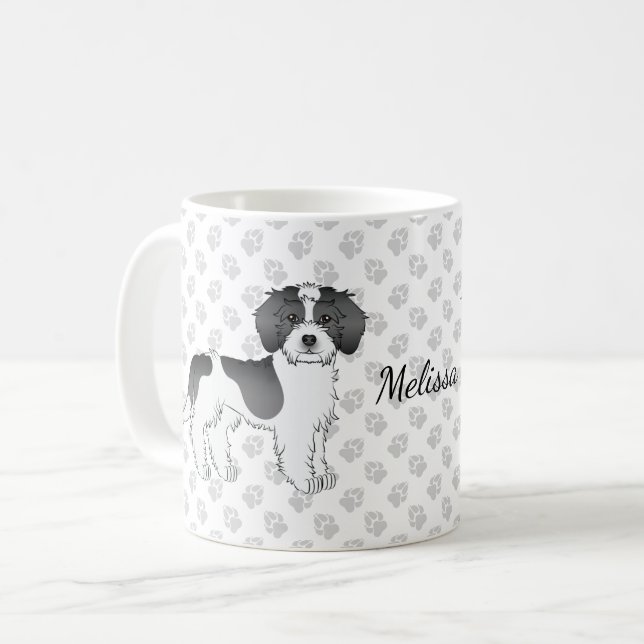 Mug Chien Mini Goldendoodle Parti-couleur Noir & Nom (Devant gauche)