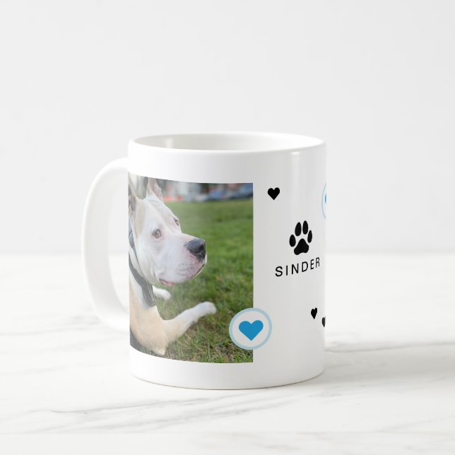 Mug Chien moderne 2 Photos Coeurs Nom (Devant gauche)