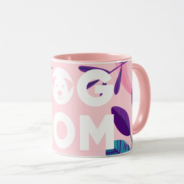 Mug CHIEN MOM, Rose Floral & Feuille (Devant droit)