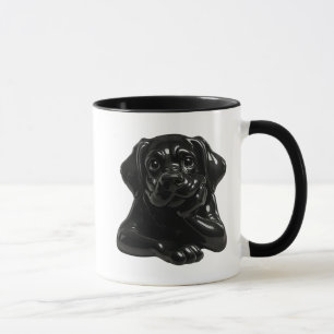 Mug Chien noir cartoon au regard attendrissants en 3D.