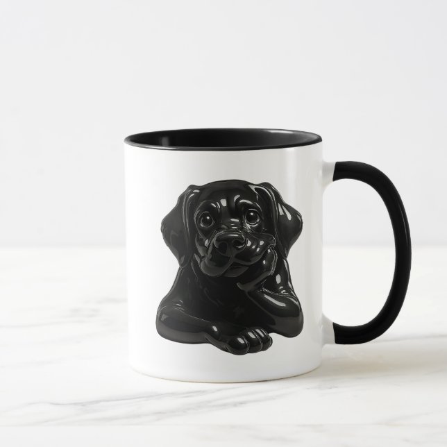 Mug Chien noir cartoon au regard attendrissants en 3D. (Droite)