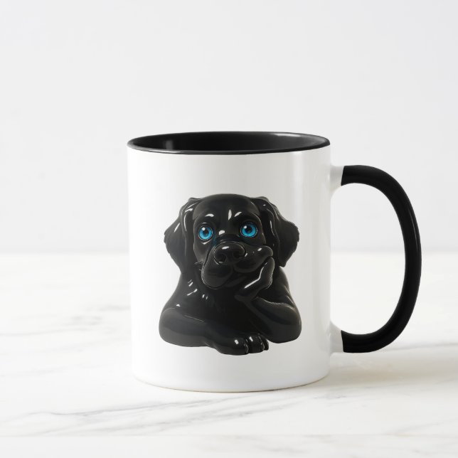 Mug Chien noir cartoon pensif en 3D. (Droite)