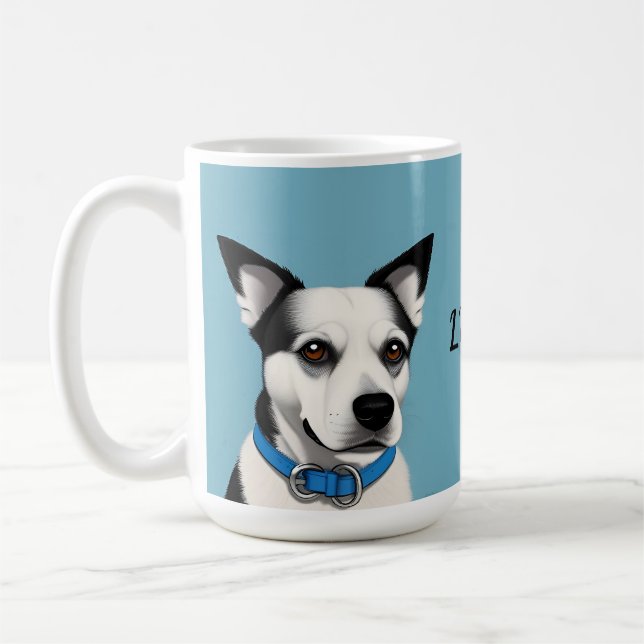 Mug Chien noir et blanc avec collier bleu (Gauche)