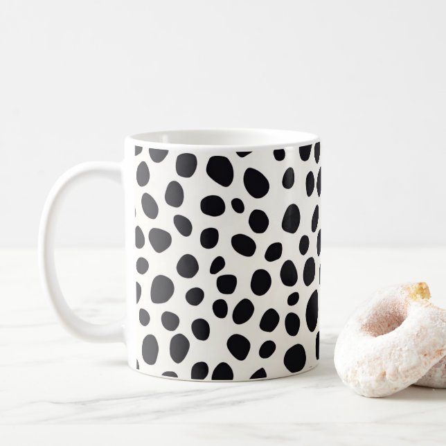 Mug Chien noir et blanc Dalmatien Motif Abstrait (Avec donut)
