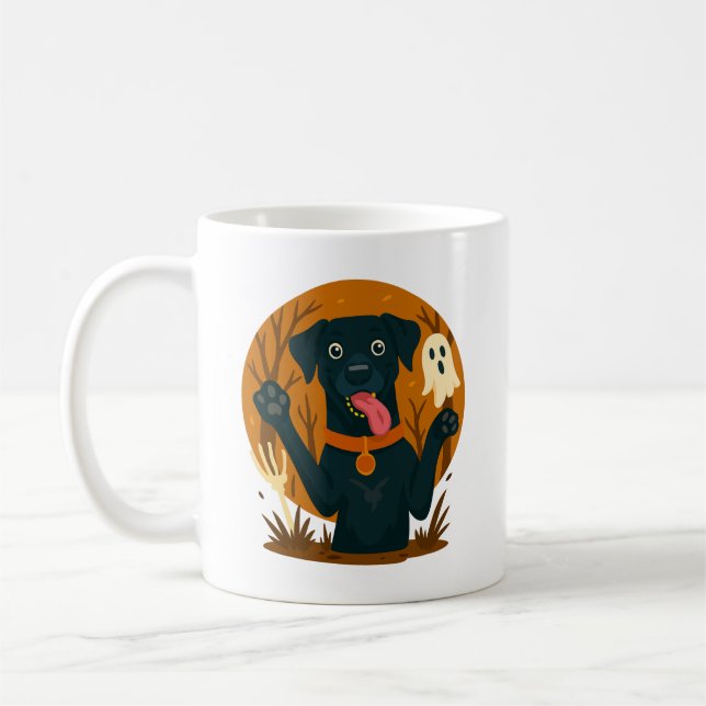Mug Chien noir mignon effrayant avec fantôme  (Gauche)