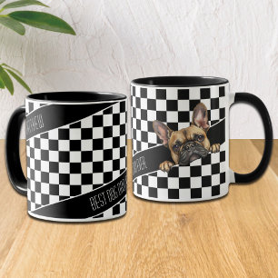 Mug Chien Papa À damiers Blanc Noir Français Personnal