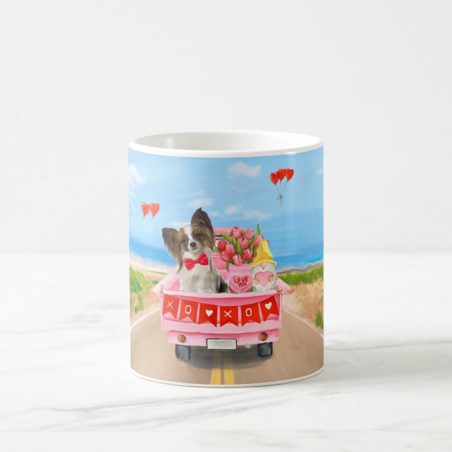 Mug Chien Papillon Camion de la Saint-Valentin Cœurs (Centre)
