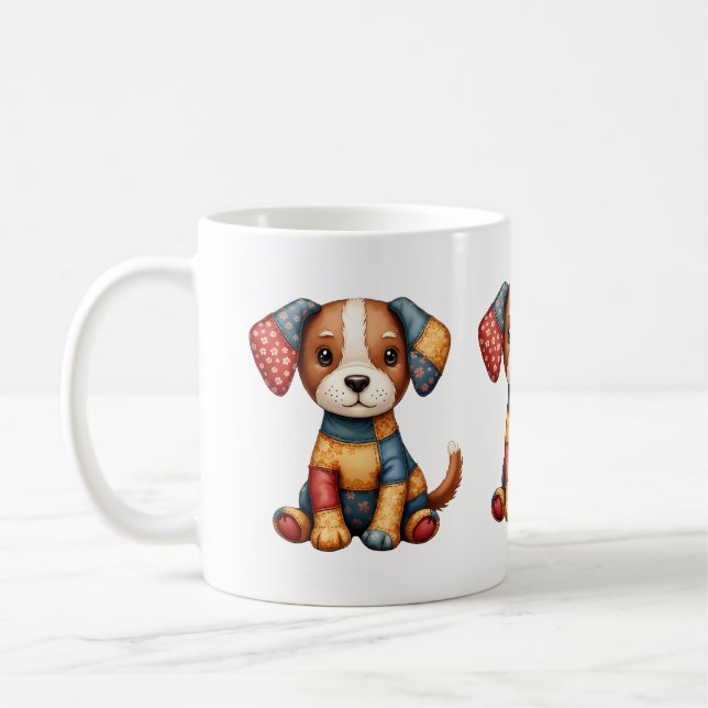 Mug Chien Patchwork Fantaisiste Art Populaire Cottagec (Gauche)