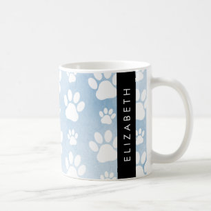 Mug Chien Paws, White Paws, Blue Watercolor, Votre nom
