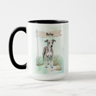 Mug Chien personnalisé à l'aquarelle Whippet