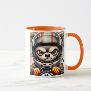 Mug Chien pilote de course en combinaison et casque.