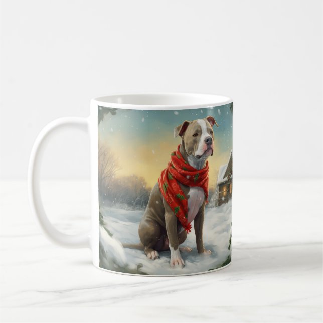 Mug Chien Pitbull dans la neige de Noël (Gauche)