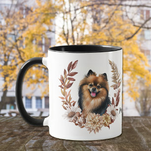 Mug Chien Poméranien noir Tan Poméranien Wreath d'auto