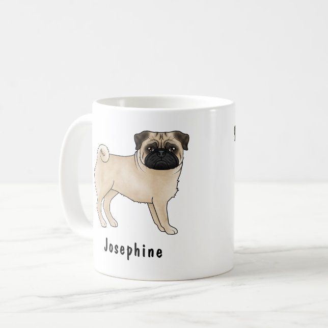 Mug Chien Pug Faon Mignon Chien de Dessin Animé Mops A (Devant gauche)