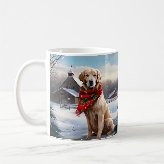Mug Chien Retriever doré dans la neige de Noël (Gauche)