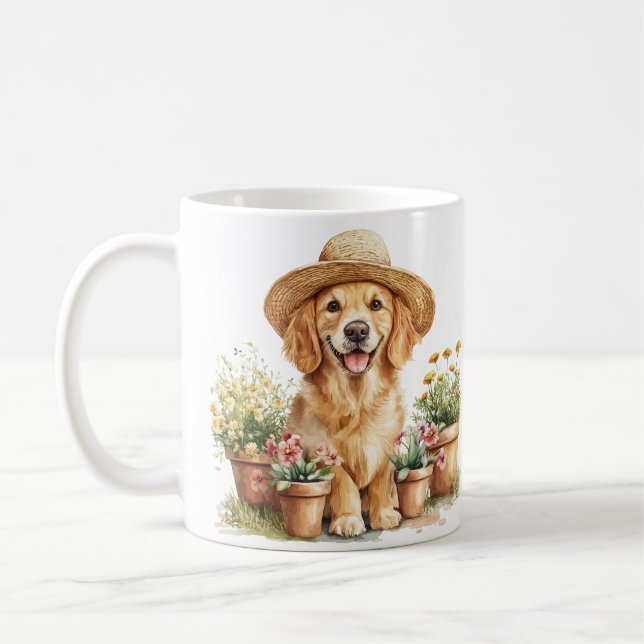 Mug Chien Retriever Doré Jardinage Pots de Fleurs (Gauche)