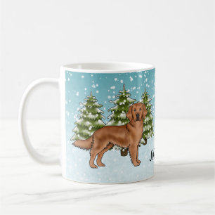 Mug Chien Retriever doré rouge Noël nom personnalisé