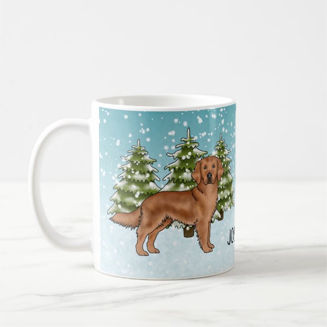 Mug Chien Retriever doré rouge Noël nom personnalisé (Gauche)