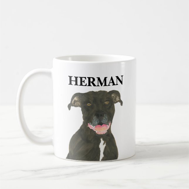 Mug Chien robuste noir Pitbull personnalisé (Gauche)