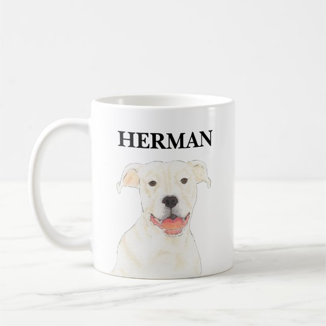 Mug Chien robuste Pitbull blanc personnalisé (Gauche)