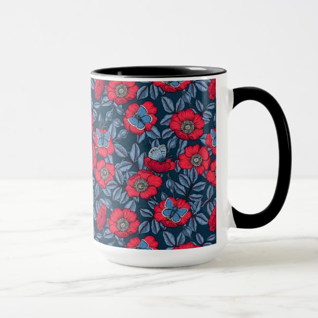 Mug Chien rose et papillons en bleu et rouge (Droite)