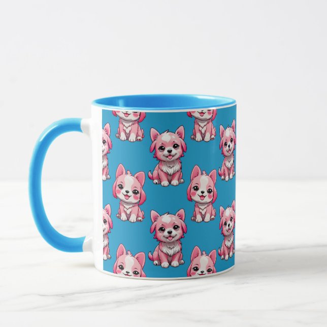 Mug Chien rose Motif design - Bleu (Gauche)