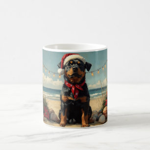 Mug Chien Rottweiler Noël Vintage Plage