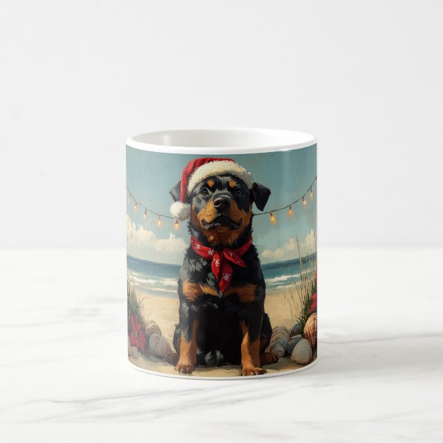 Mug Chien Rottweiler Noël Vintage Plage (Centre)