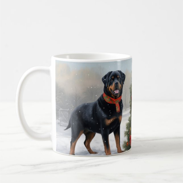 Mug Chien Rottweiler pendant Noël de neige (Gauche)