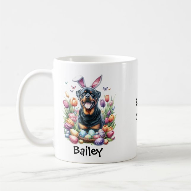 Mug Chien Rottweiler personnalisé Pâques/Printemps (Gauche)