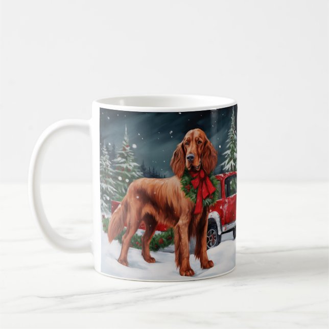 Mug Chien rouge irlandais à la neige Noël (Gauche)