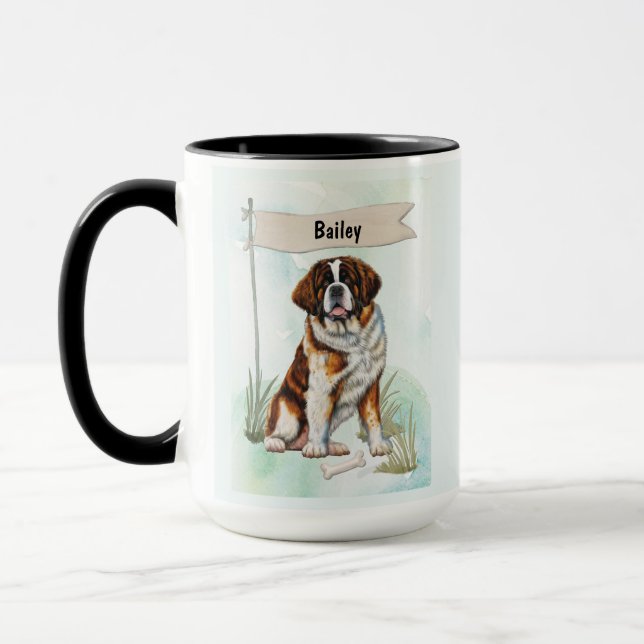 Mug Chien Saint-Bernard Aquarelle Personnalisé (Gauche)