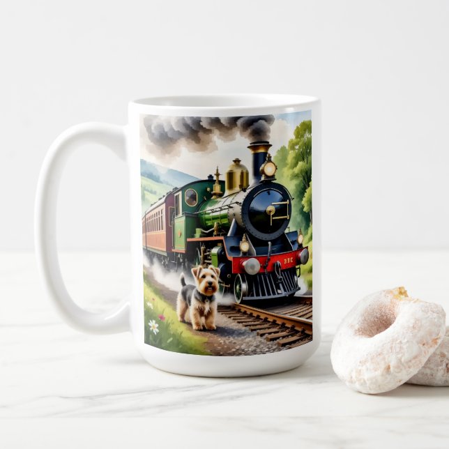 Mug Chien saluant un train à vapeur (Avec donut)