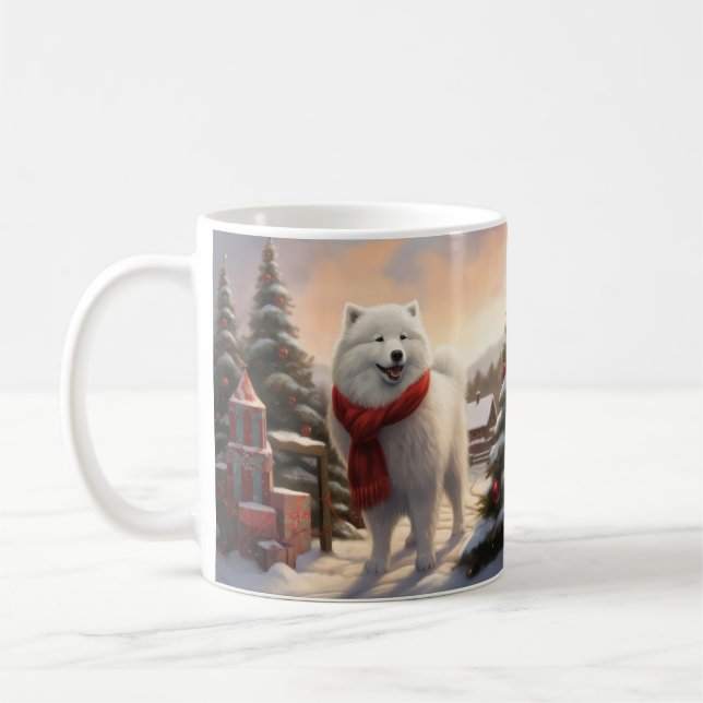 Mug Chien Samoyé à Noël de neige (Gauche)