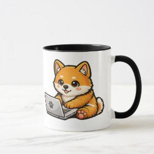 Mug Chien Shiba Inu mignon avec ordinateur portable – 