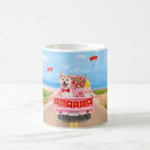 Mug Chien Shiba Inu Saint-Valentin Camion Cœurs Lancer